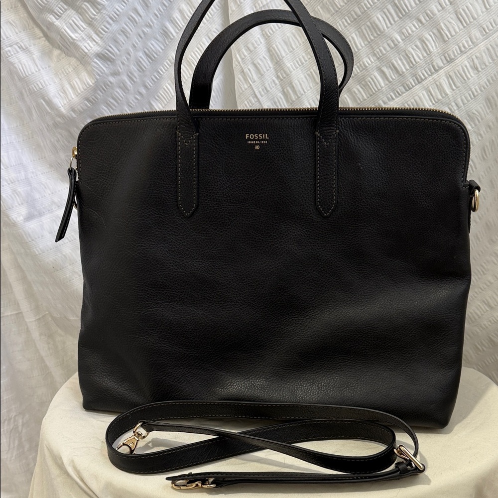 Fossil Black Leather Laptop Bag